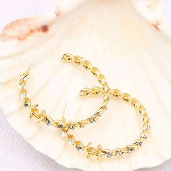 High Fashion Rhinestone Gold and Silver Twisted Hoop Earrings